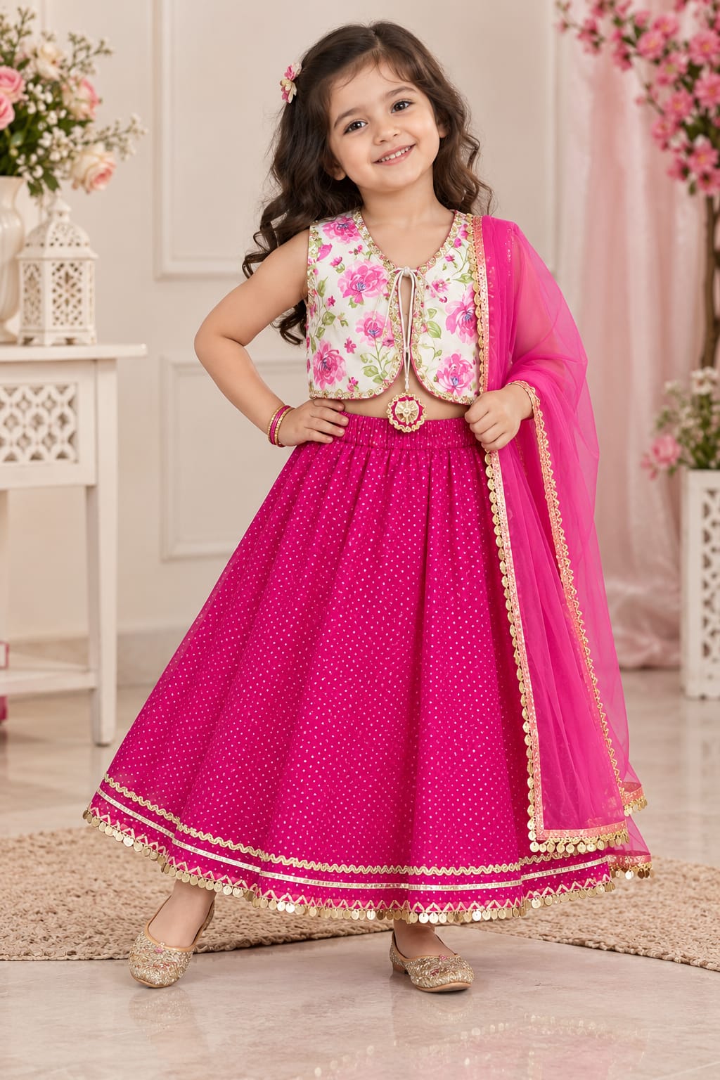 Fuchsia Blossom Lehenga — Kids - Girl at Trendy Closet, Morrisville NC