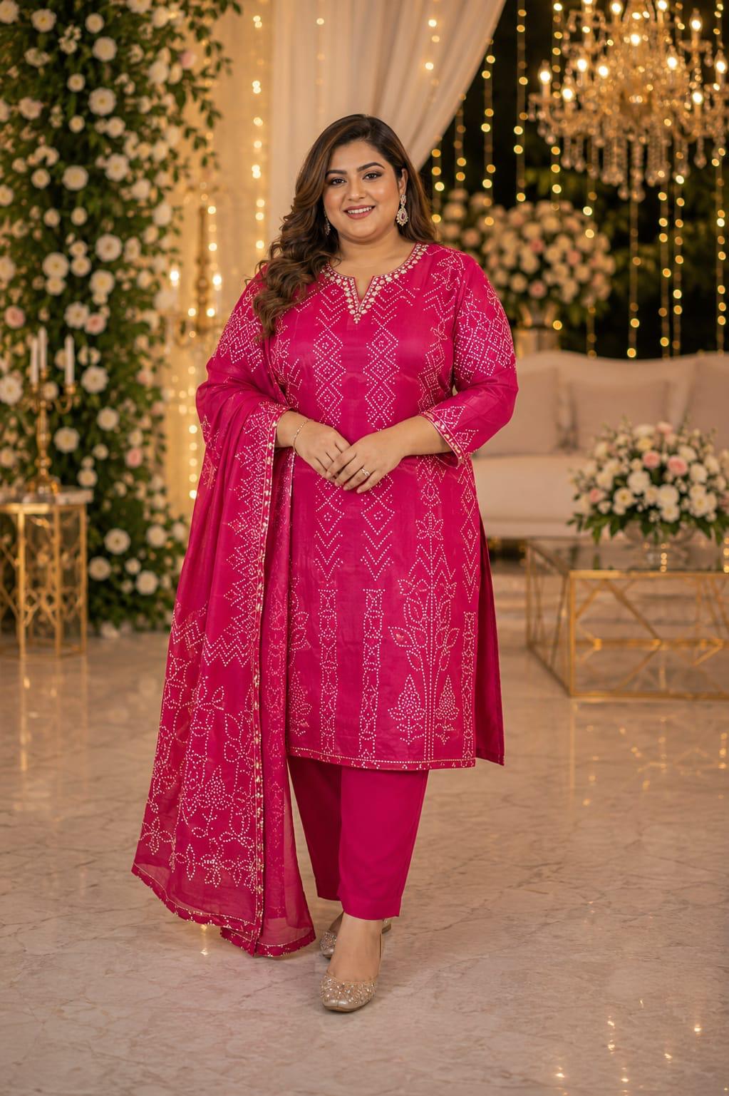 Magenta Bandhej Radiance — Suit Set at Trendy Closet, Morrisville NC