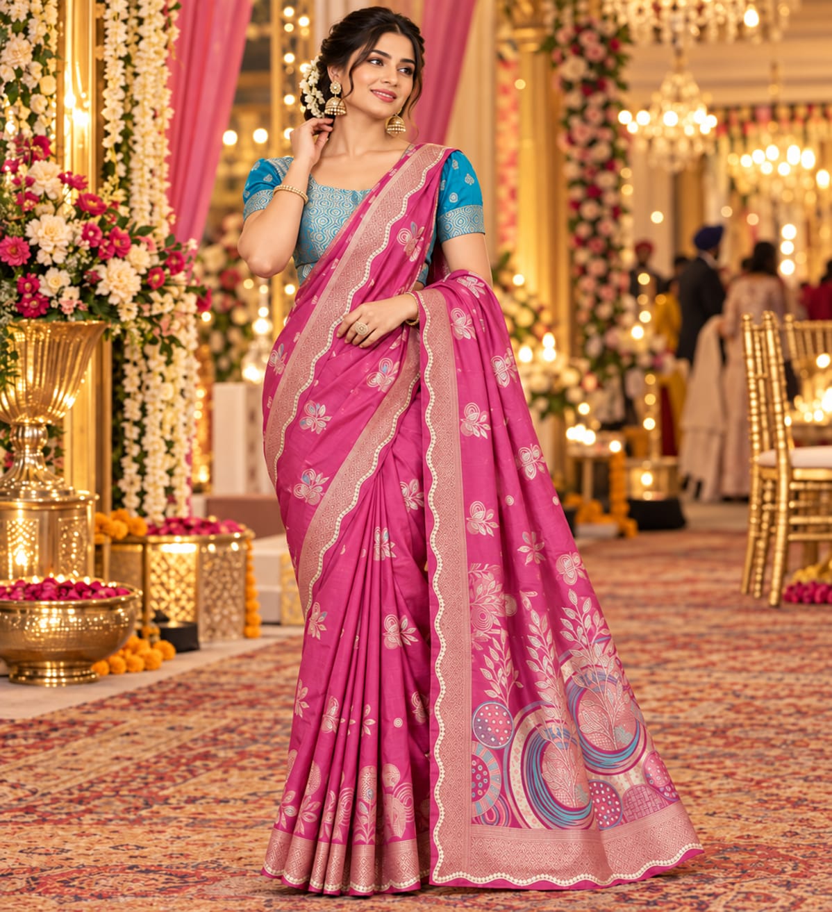 Magenta Scallop Bloom Saree — Sarees at Trendy Closet, Morrisville NC