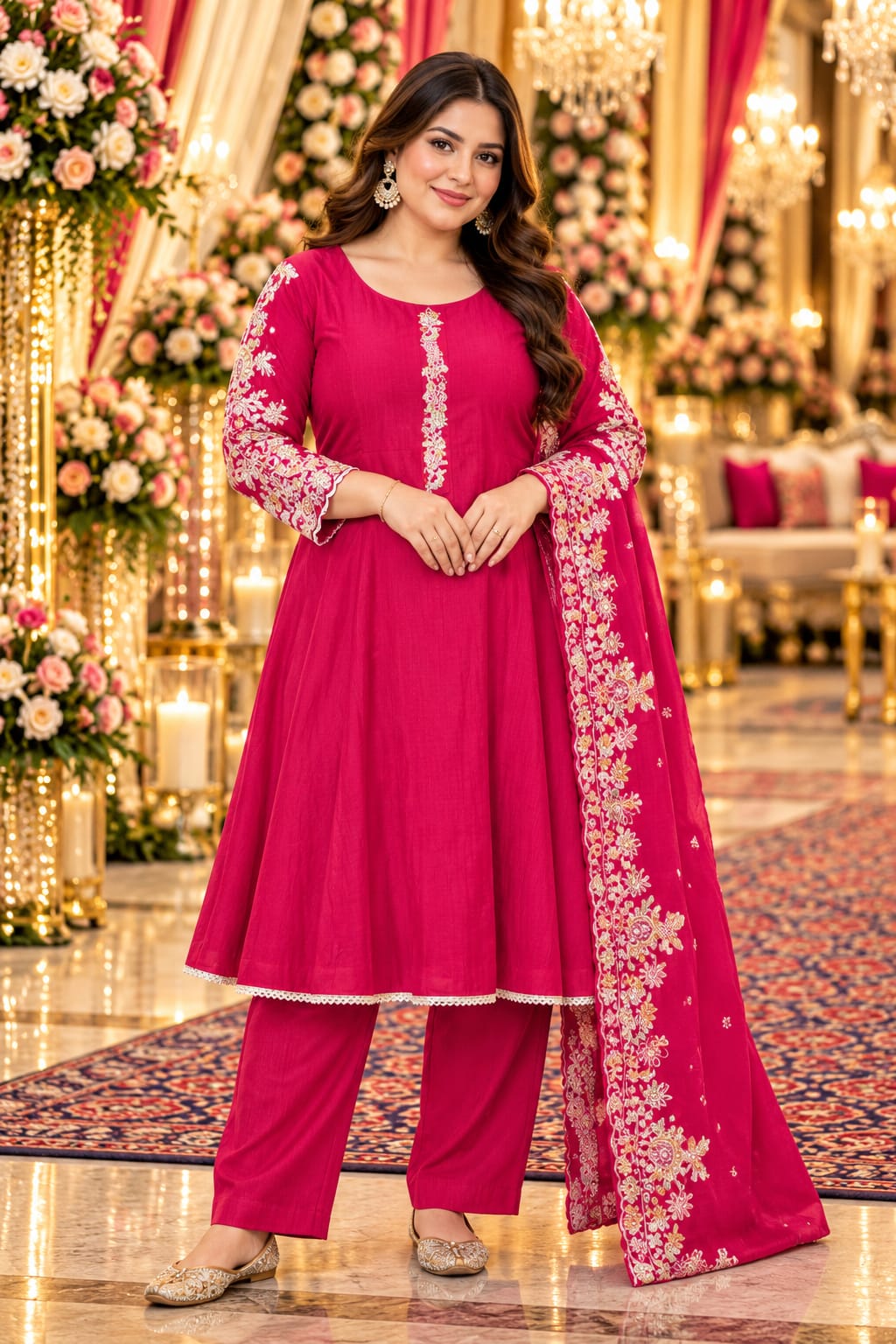 Rani Pink Heritage Anarkali — Suit Set at Trendy Closet, Morrisville NC