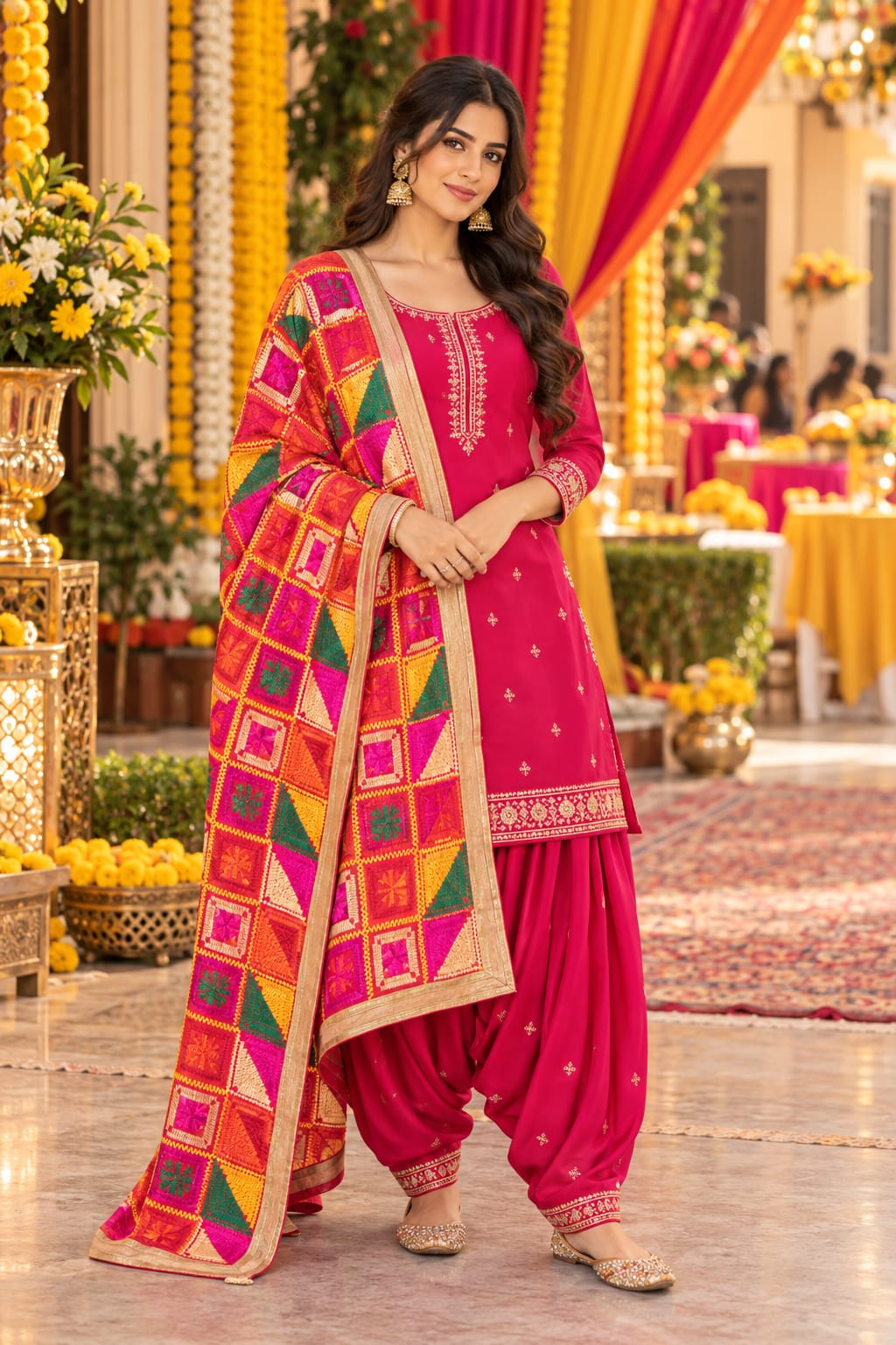 Rani Pink Phulkari Patiala Suit — Suit Set at Trendy Closet, Morrisville NC