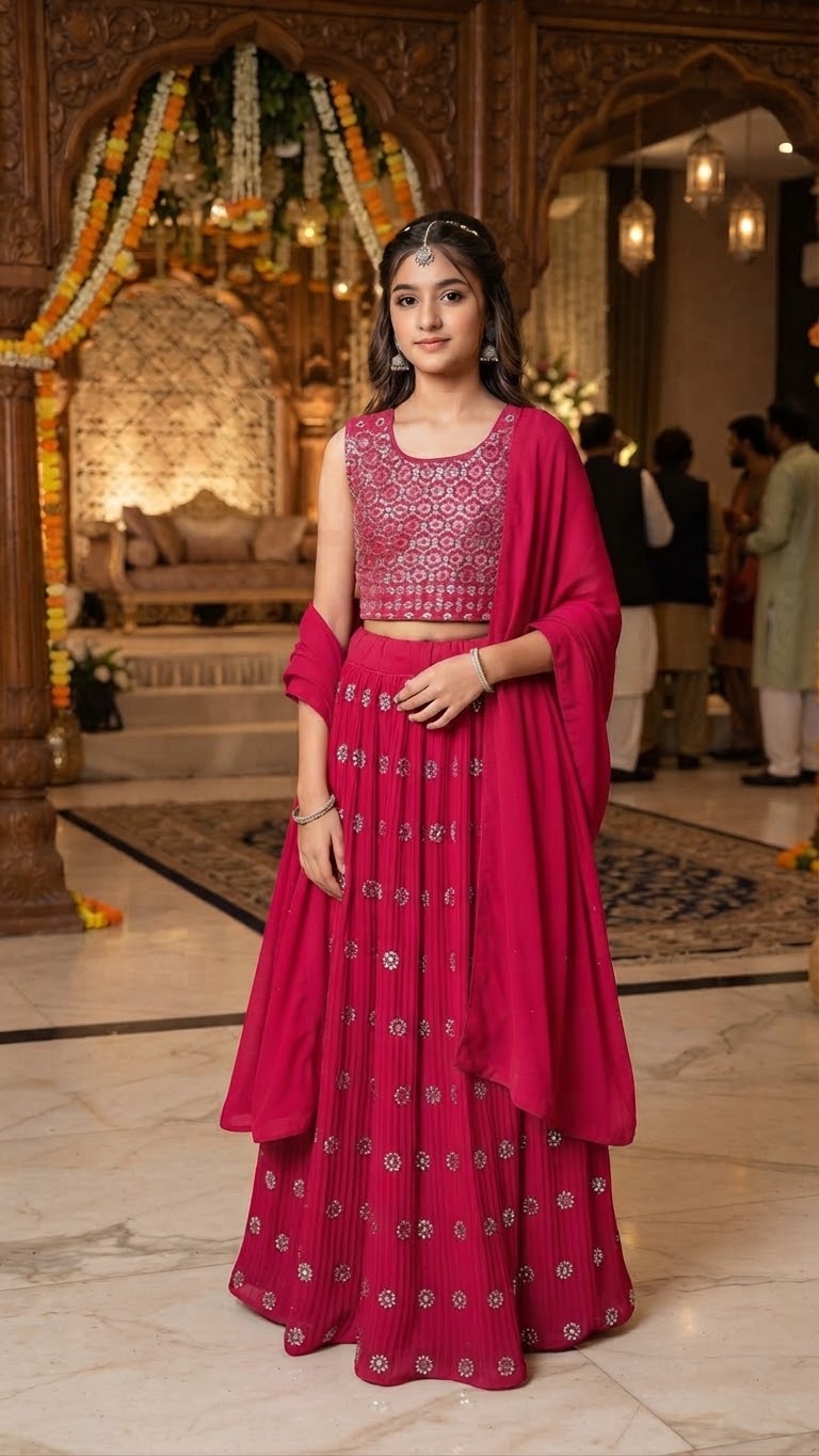 Rani Pink Radiance Lehenga — Kids - Girl at Trendy Closet, Morrisville NC