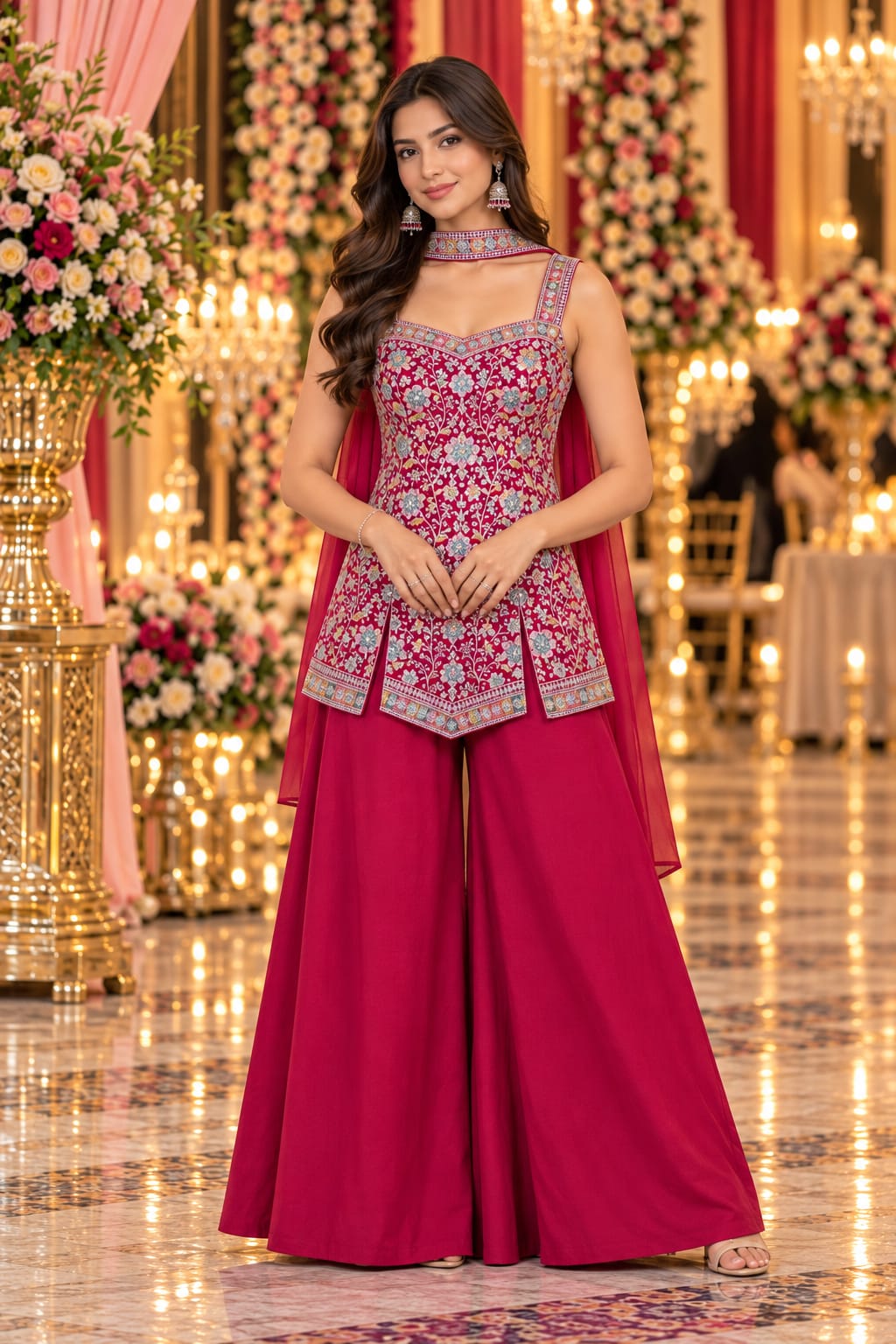 Raspberry Resham Palazzo Set — Palazzo Set at Trendy Closet, Morrisville NC