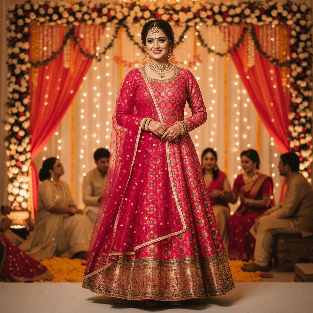 Royal Fuchsia Banarasi Gown — Indo-Western at Trendy Closet, Morrisville NC