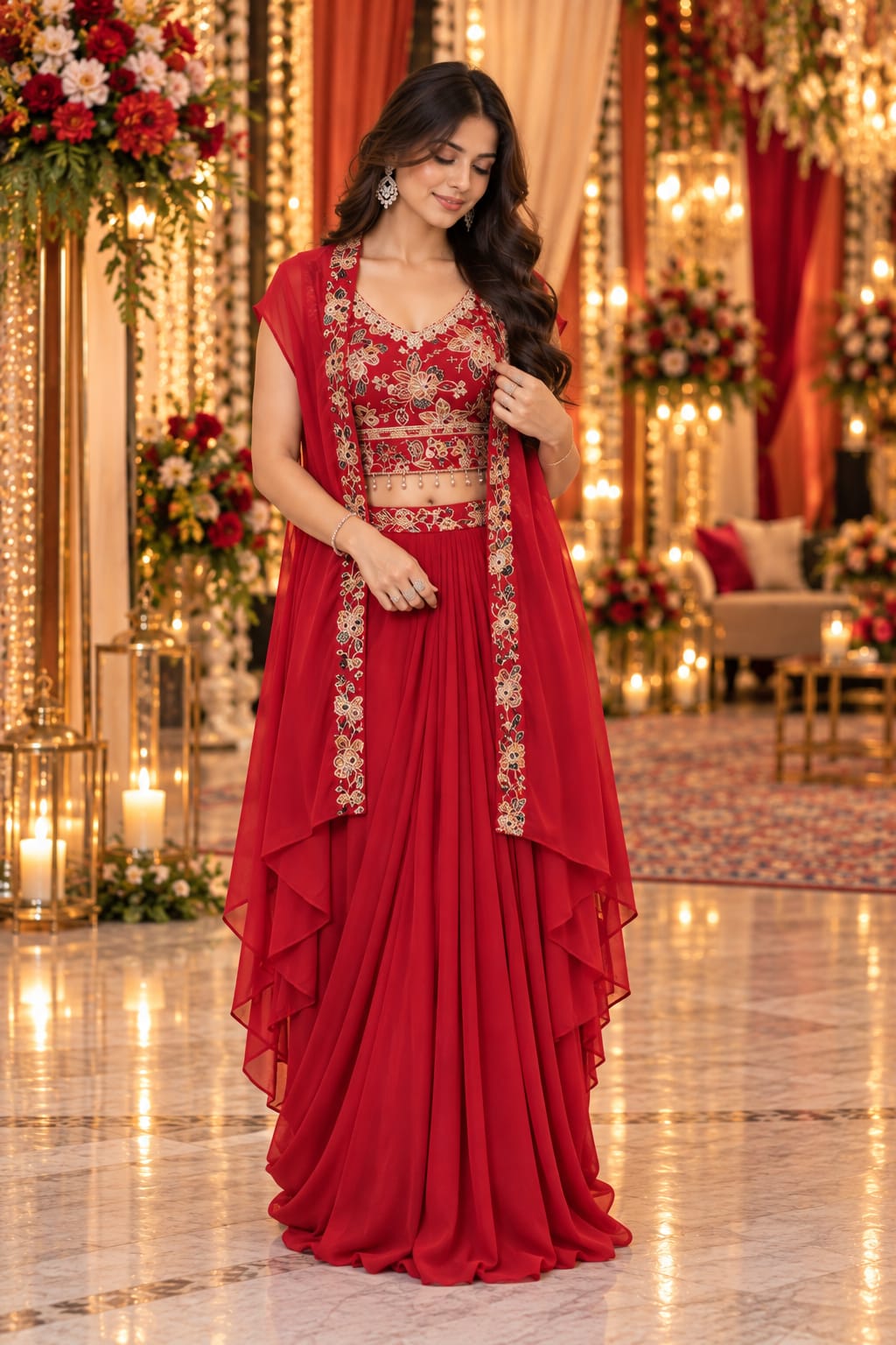 Ruby Blossom Cape Set — Indo-Western at Trendy Closet, Morrisville NC