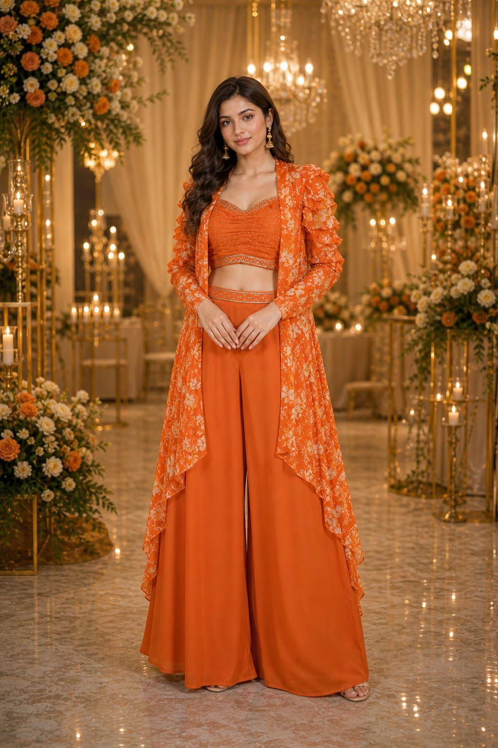 Saffron Bloom Indo-Western Set — Indo-Western at Trendy Closet, Morrisville NC