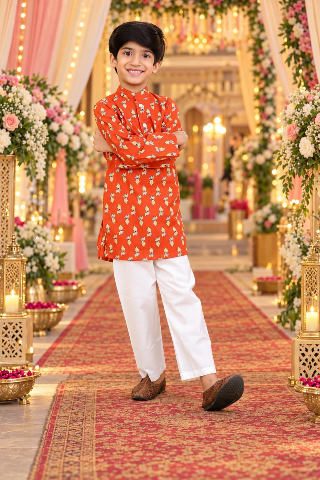 Saffron Bloom Kurta Set — Kids - Boy at Trendy Closet, Morrisville NC