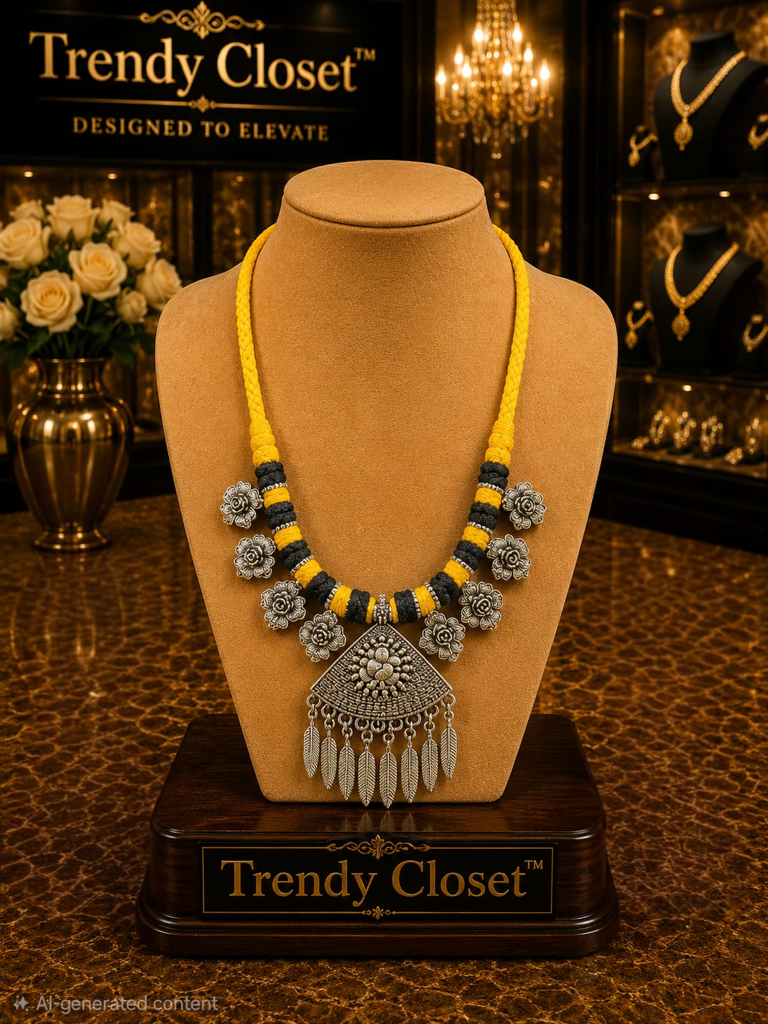 Saffron Blooms Statement Necklace — Accessories at Trendy Closet, Morrisville NC