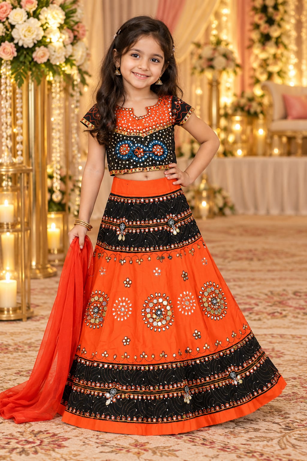 Saffron Mirror Muse Lehenga — Kids - Girl at Trendy Closet, Morrisville NC