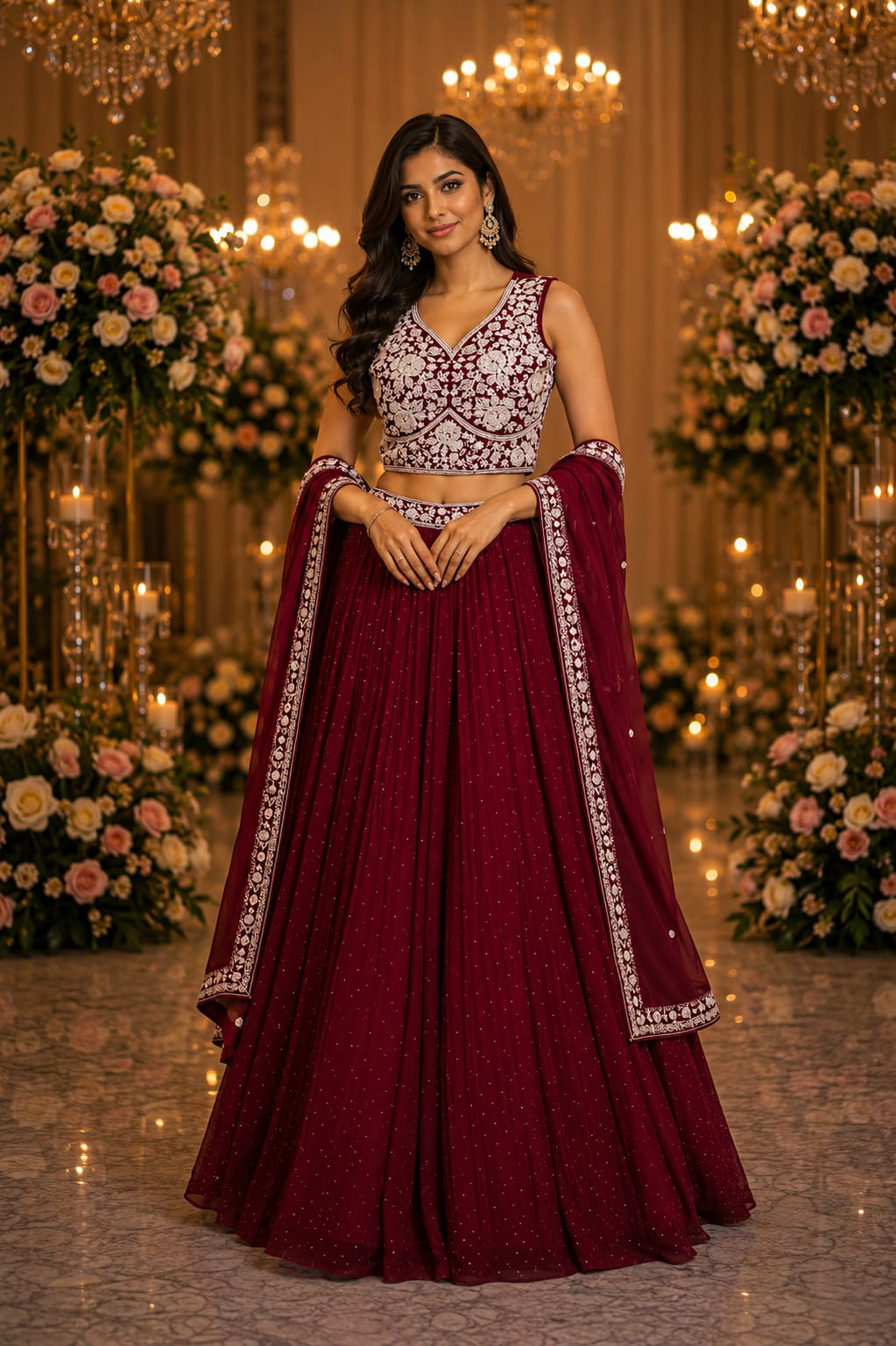 Wine Embroidered Designer Lehenga Set — Lehengas at Trendy Closet, Morrisville NC